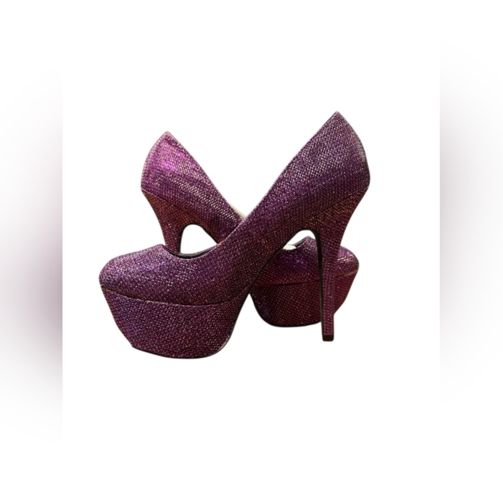 Qupid NWT Psyche Heels Purple Gold Glitter Size 8 1/2